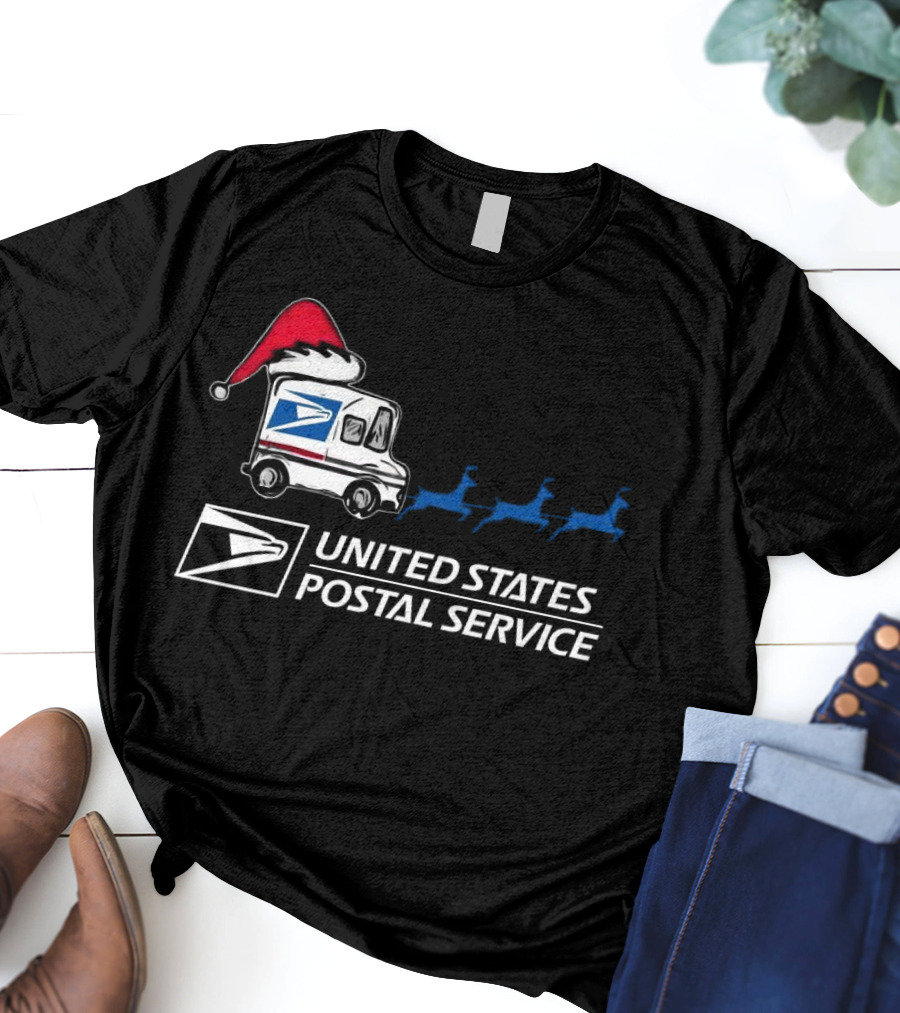 USPS Reindeer Santa Hat Truck United States Postal Service Christmas T-Shirt