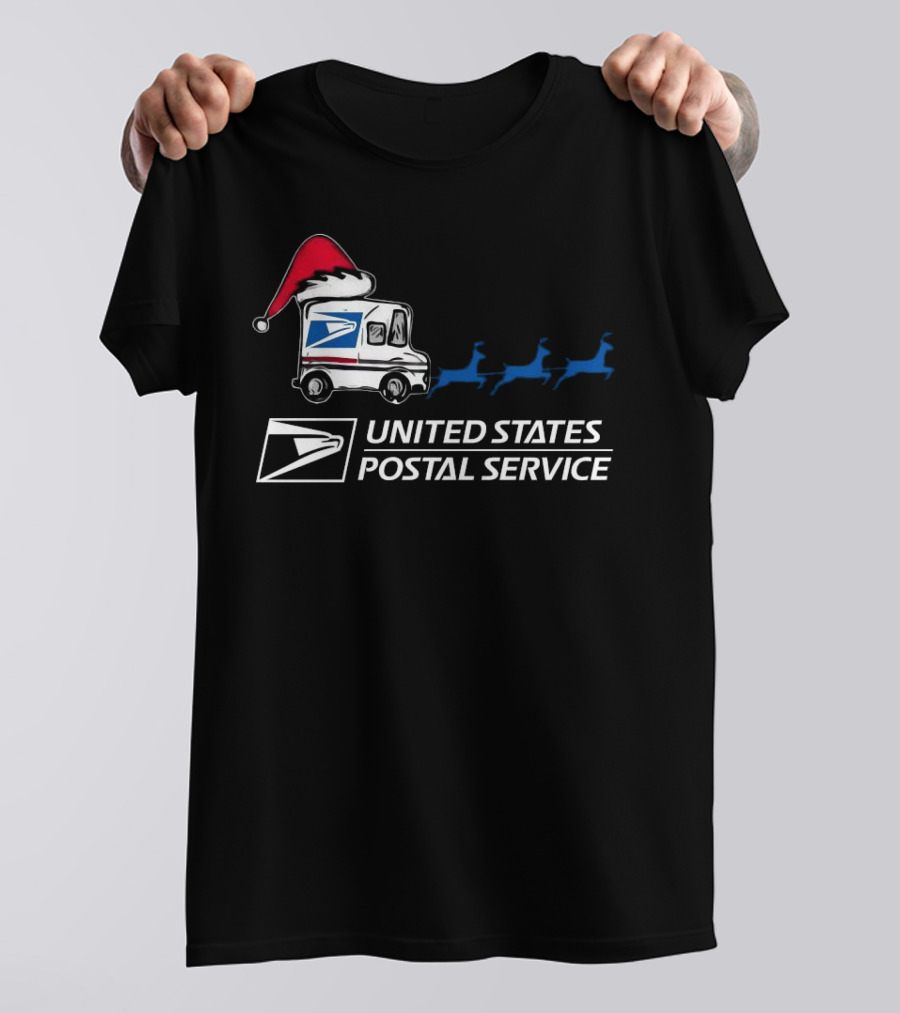 USPS Reindeer Santa Hat Truck United States Postal Service Christmas T-Shirt