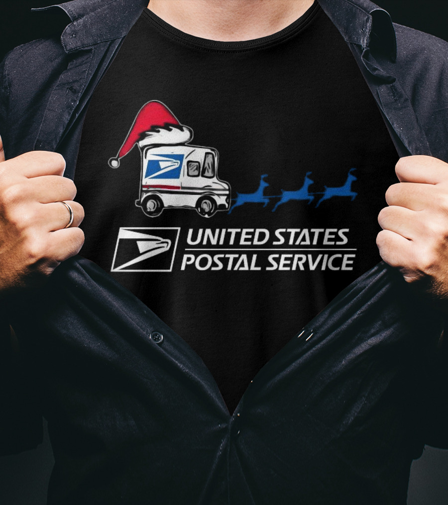 USPS Reindeer Santa Hat Truck United States Postal Service Christmas T-Shirt