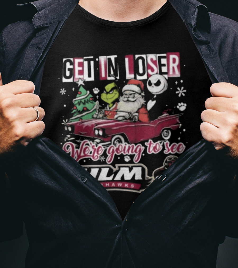 Get In Loser Santa Grinch Jack Skellington Driving To ULM Warhawks Christmas T-Shirt