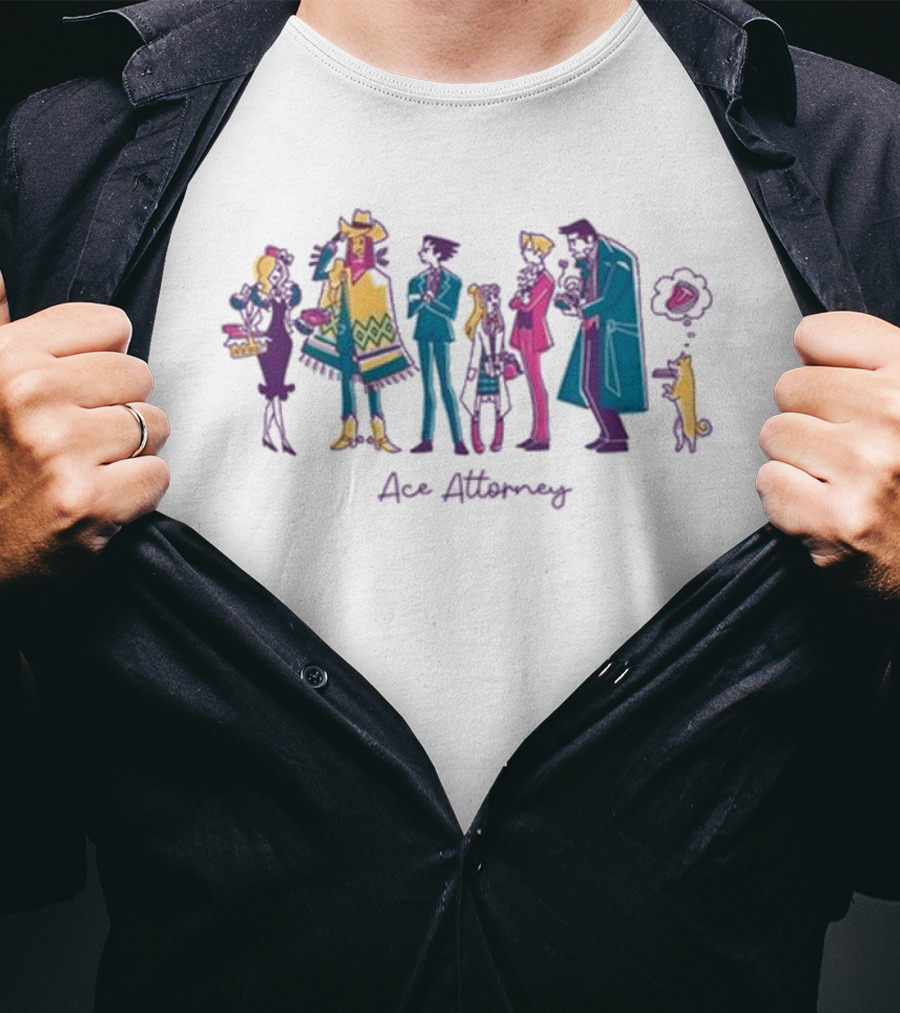 Ace Attorney Characters In Colorful Lawful Lunch Break Scene T-Shirt