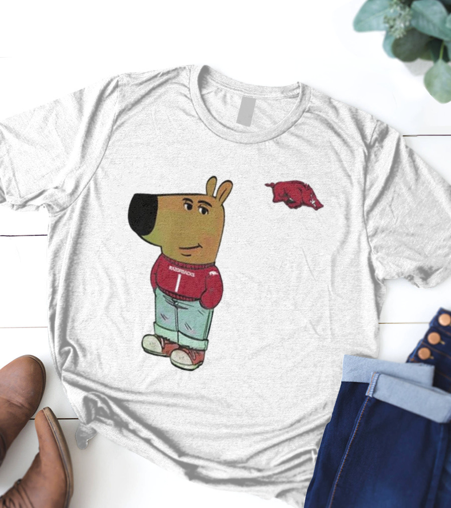 Arkansas Razorbacks Chill Guy Mascot With Cartoon Character In Red Sweater And Jeans T-Shirt