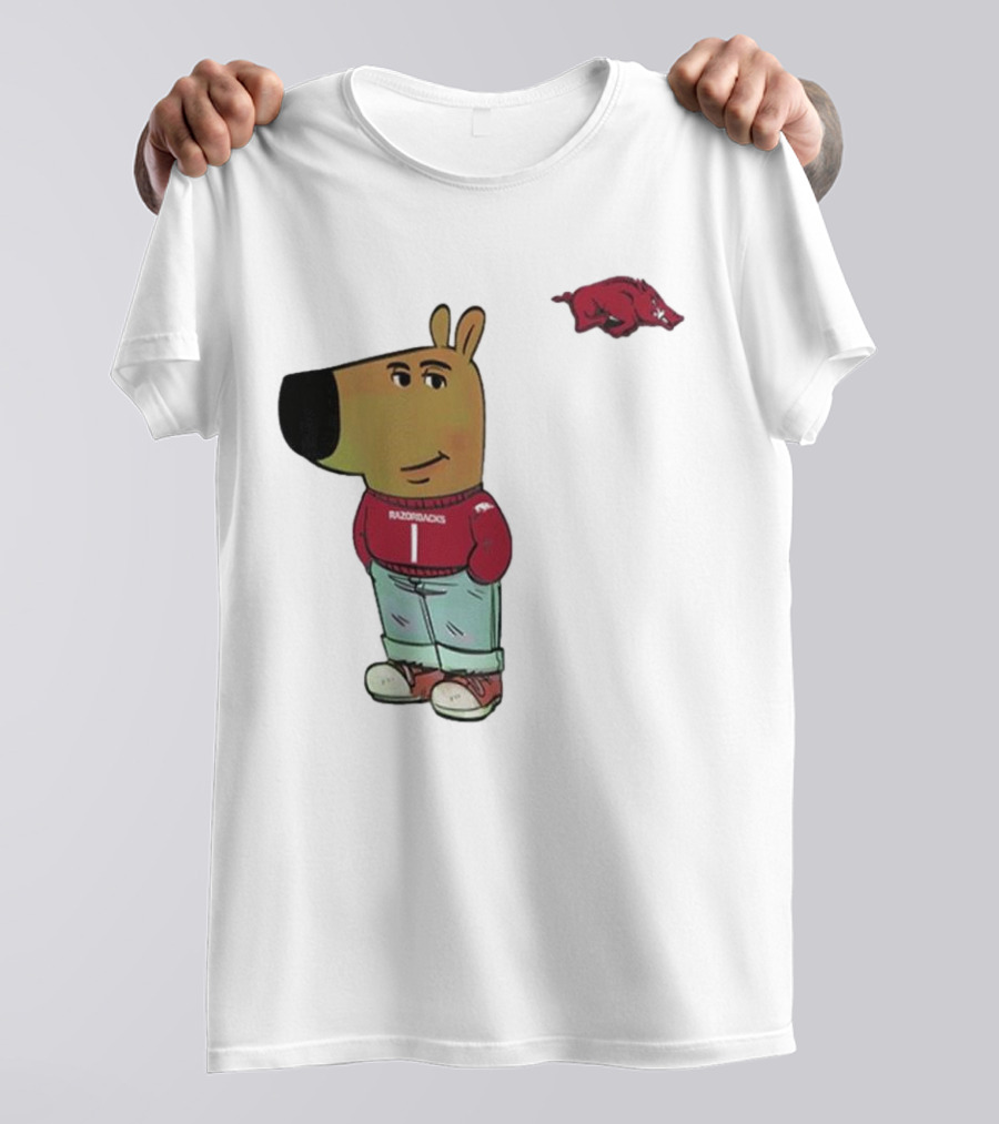 Arkansas Razorbacks Chill Guy Mascot With Cartoon Character In Red Sweater And Jeans T-Shirt