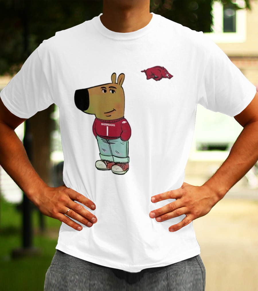 Arkansas Razorbacks Chill Guy Mascot With Cartoon Character In Red Sweater And Jeans T-Shirt