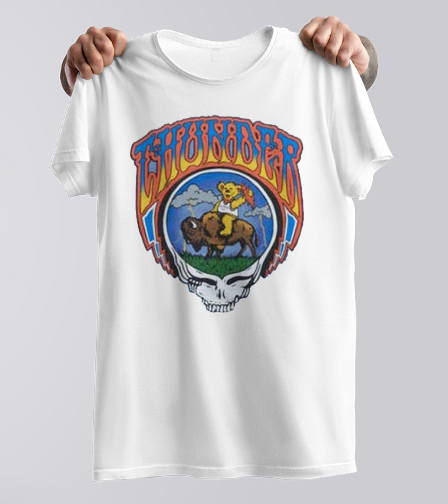 Oklahoma City Thunder Grateful Dead Bear On Buffalo With Skull T-Shirt