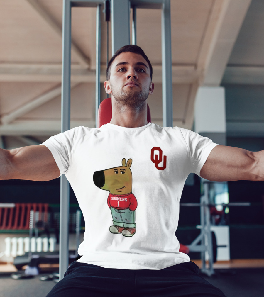 Oklahoma Sooners Chill Guy Cartoon Mascot Standing With OU Logo T-Shirt