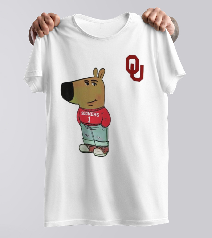 Oklahoma Sooners Chill Guy Cartoon Mascot Standing With OU Logo T-Shirt