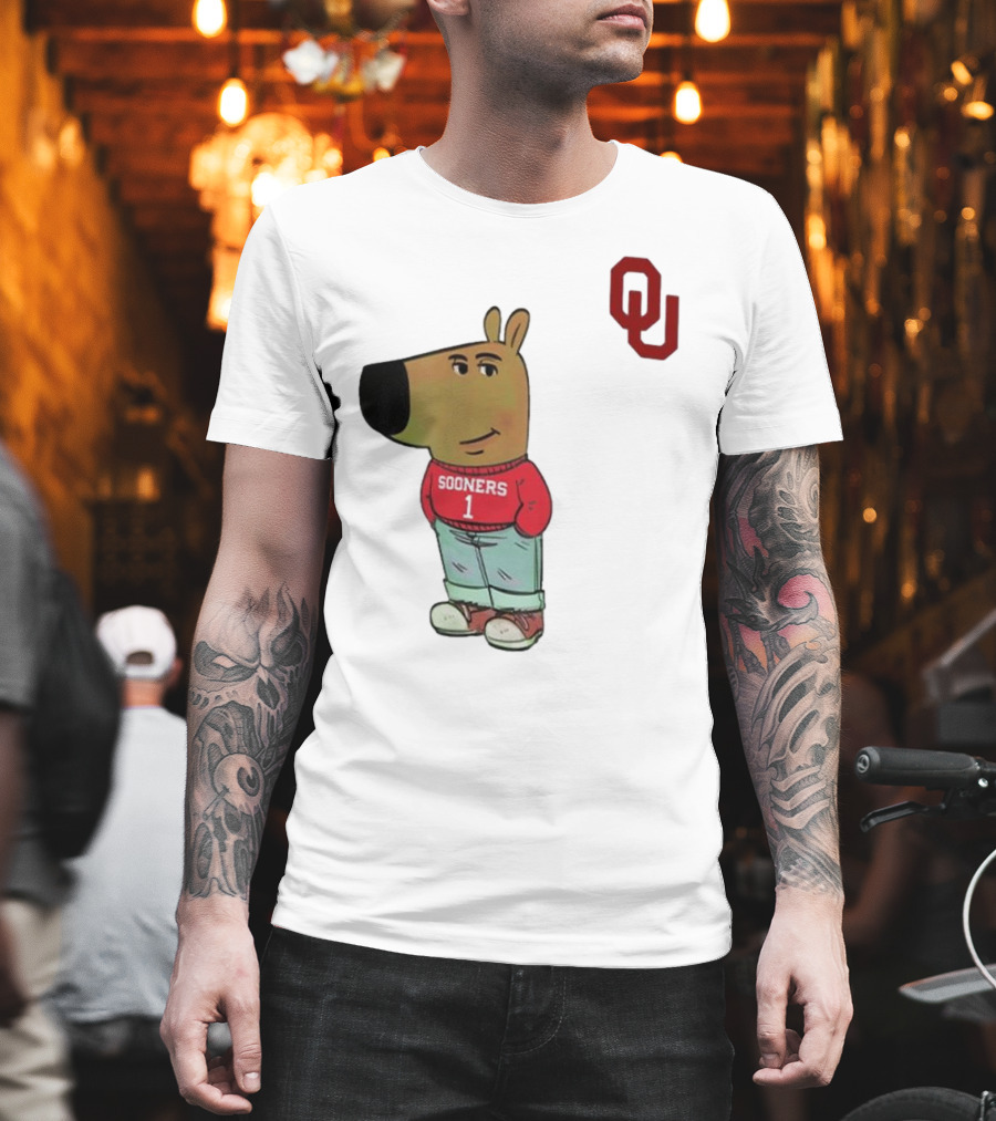 Oklahoma Sooners Chill Guy Cartoon Mascot Standing With OU Logo T-Shirt