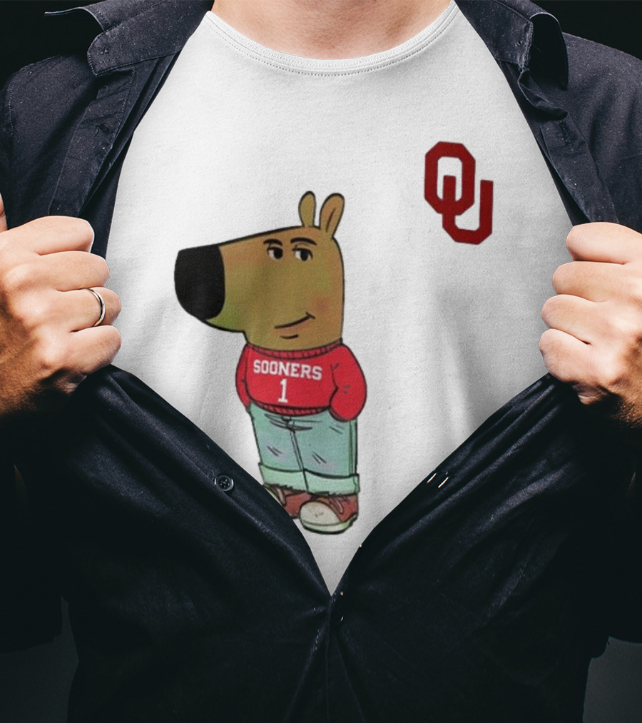 Oklahoma Sooners Chill Guy Cartoon Mascot Standing With OU Logo T-Shirt