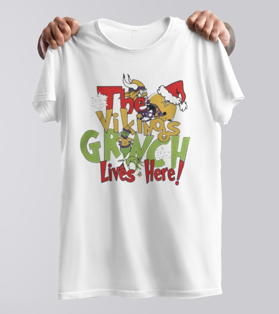 The Minnesota Vikings Grinch Lives Here Holiday T-Shirt