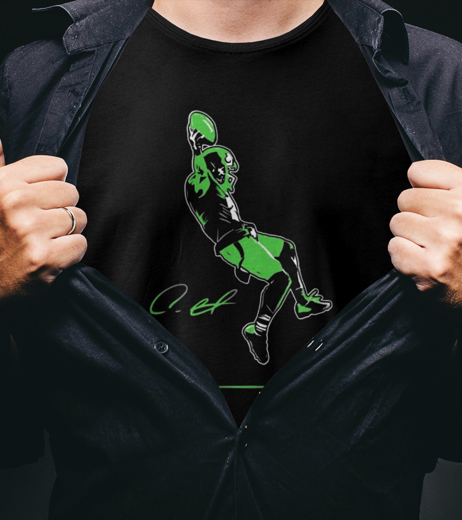 Coby Bryant Legendary Green Football Celebration Signature T-Shirt