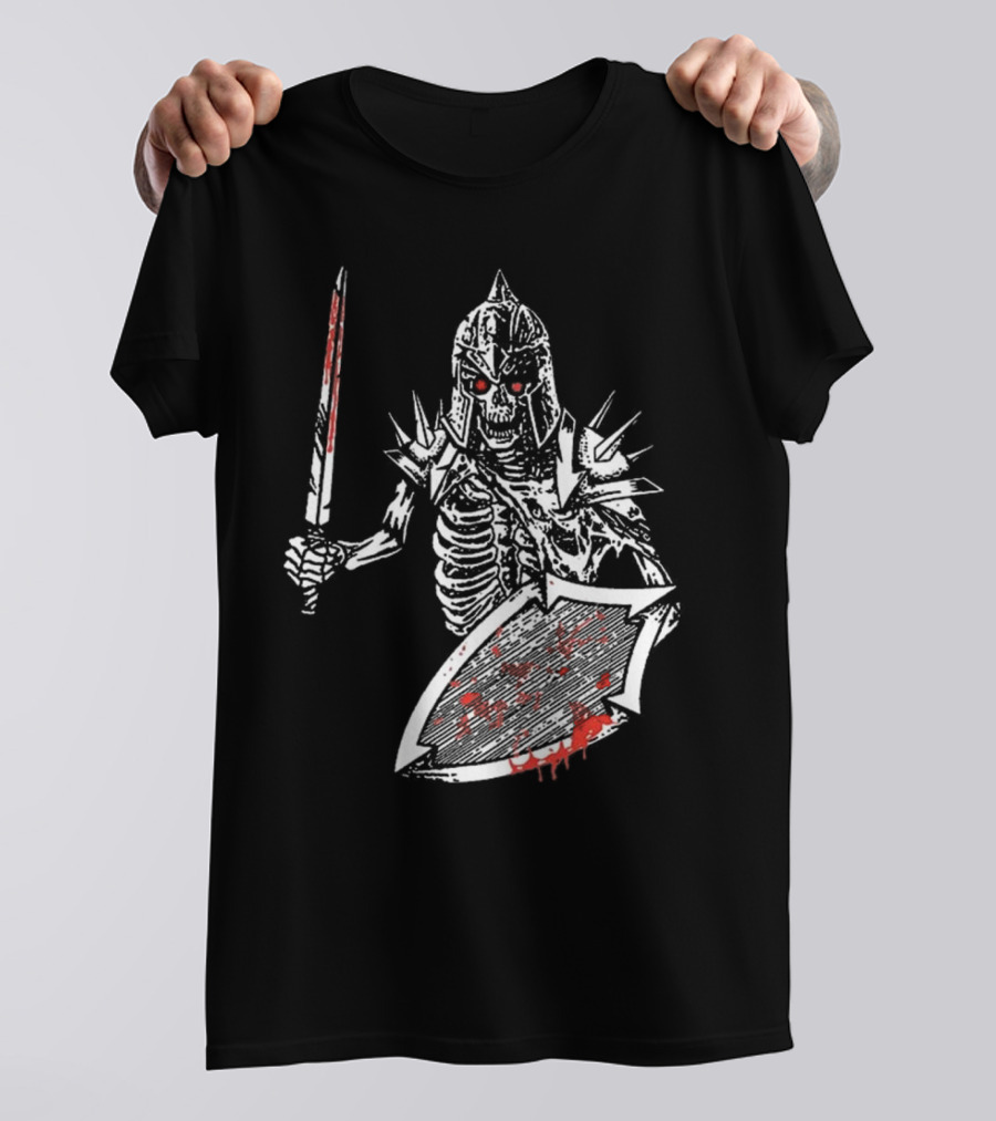 Gatecreeper Bloody Skeleton Warrior With Blood-Soaked Sword And Shield T-Shirt