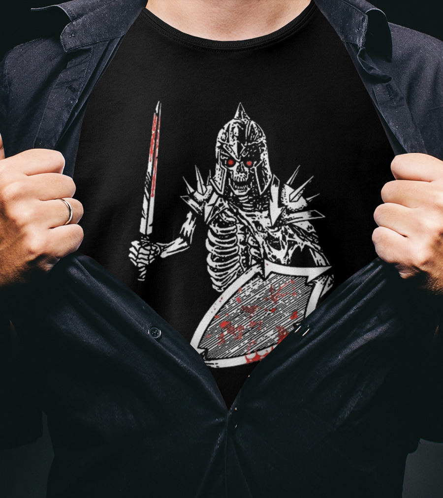Gatecreeper Bloody Skeleton Warrior With Blood-Soaked Sword And Shield T-Shirt