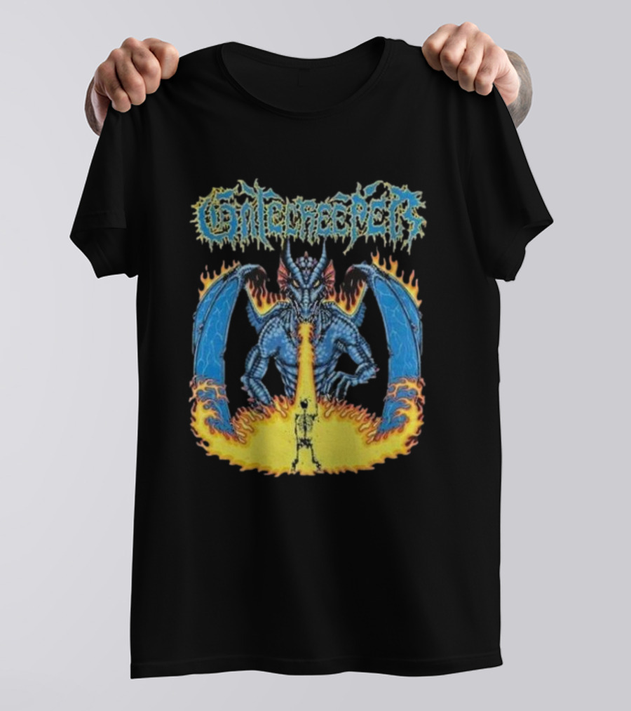 Gatecreeper Blue Dragon Breathing Fire With Fiery Surroundings T-Shirt