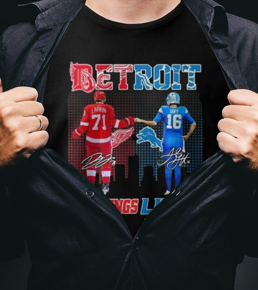 Larkin 71 Detroit Red Wings Goff 16 Detroit Lions Signature Collaboration T-Shirt