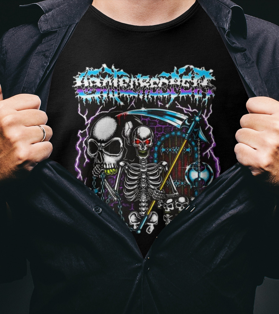 Gatecreeper Skeleton Reaper With Scythe And Purple Lightning T-Shirt