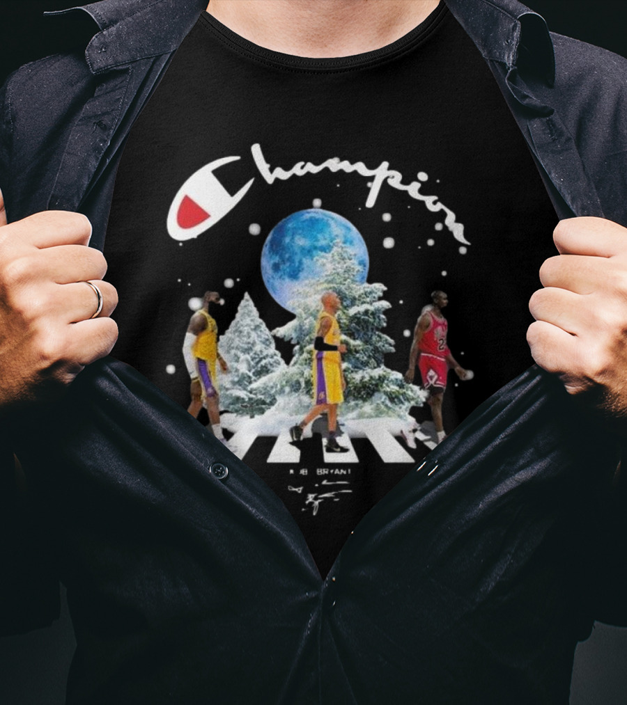 Champion Lebron James Kobe Bryant Michael Jordan Merry Christmas Signatures T-Shirt