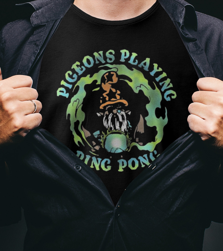 Pigeons Playing Ping Pong Wizard Psychedelic T-Shirt