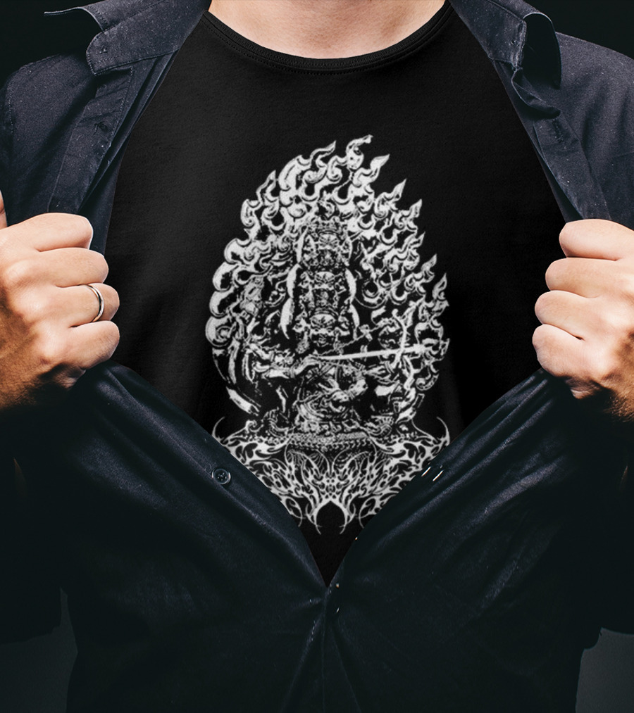 Rahula Polyphia Buddhist Deity Intricate Flame T-Shirt