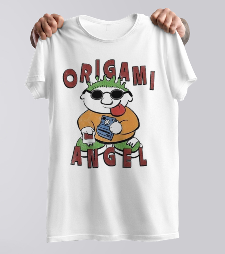 Origami Angel Cartoon Character With Camera And Sunglasses T-Shirt