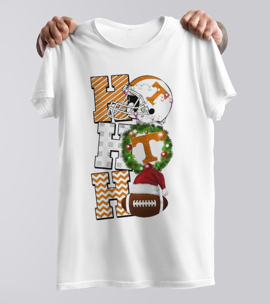 Tennessee Volunteers Football Christmas Ho Ho Ho Helmet Wreath Football T-Shirt