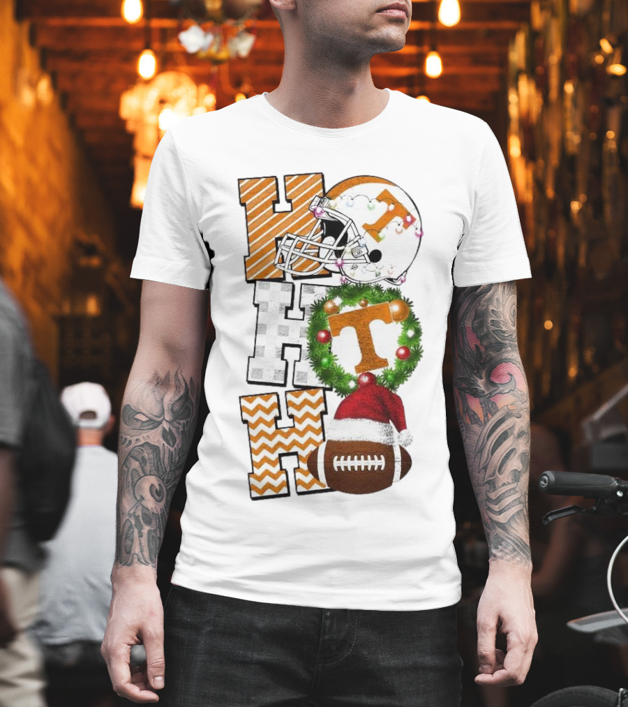 Tennessee Volunteers Football Christmas Ho Ho Ho Helmet Wreath Football T-Shirt