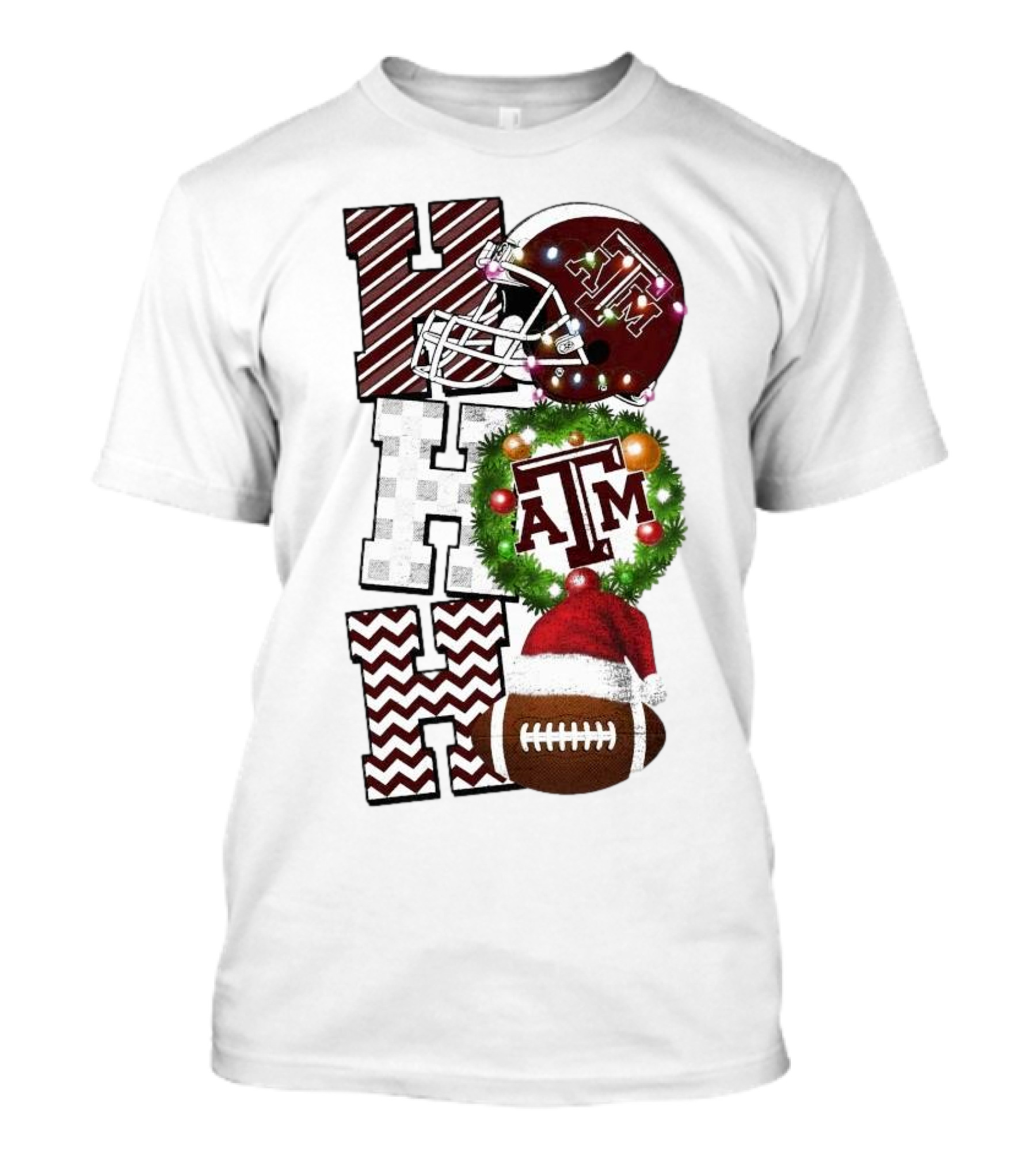 Texas A M Aggies Football Christmas Ho Ho Ho ATM Helmet Wreath Football T-Shirt