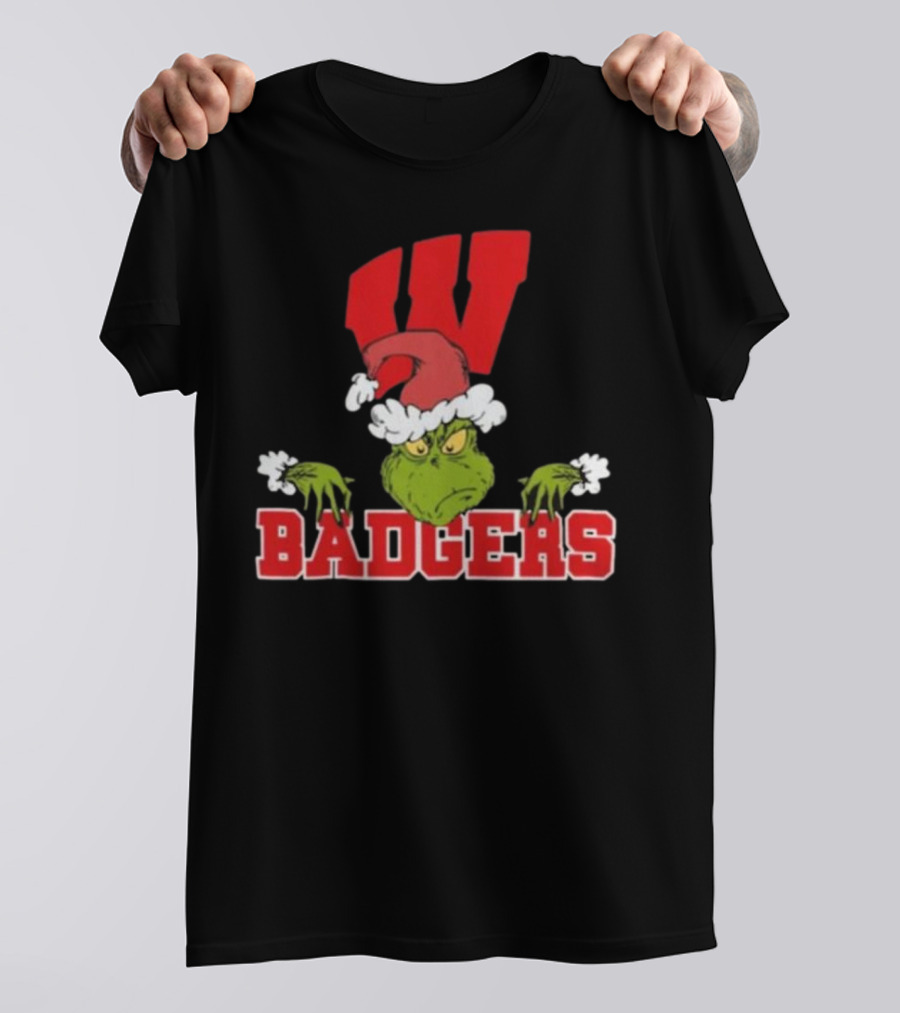 NCAA Wisconsin Badgers Grinch Christmas Football T-Shirt