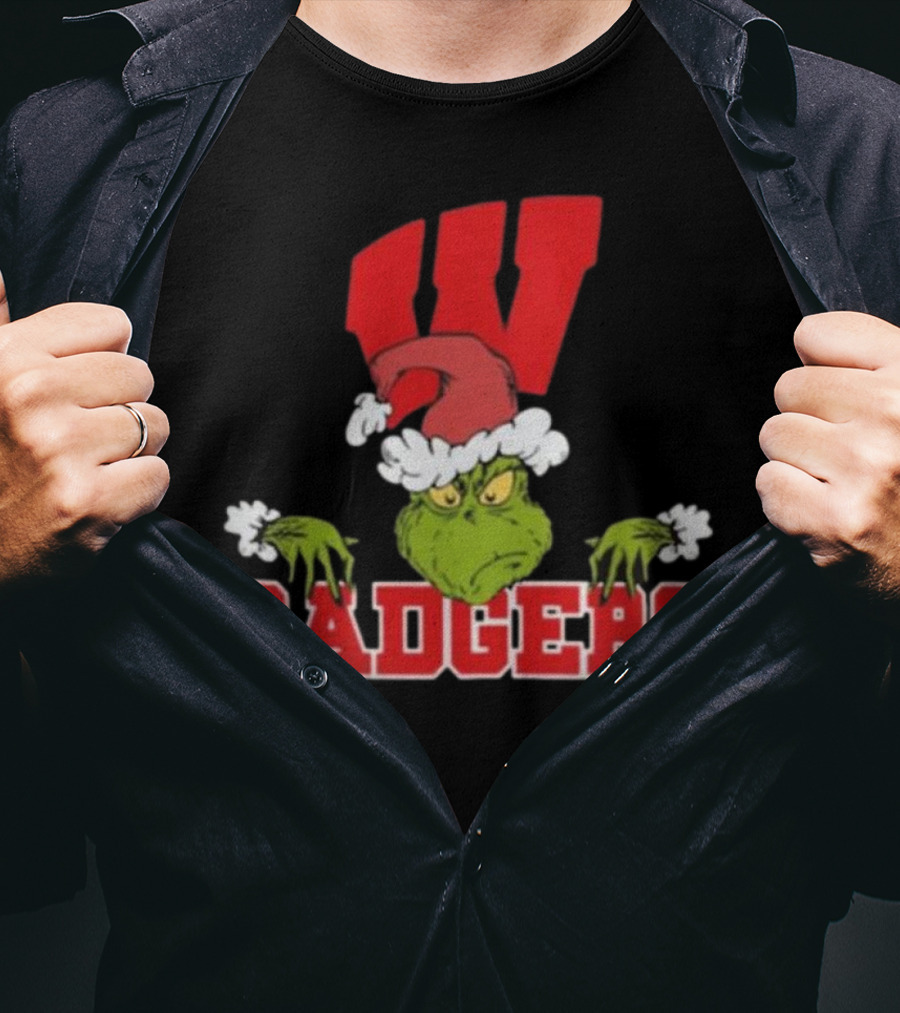 NCAA Wisconsin Badgers Grinch Christmas Football T-Shirt