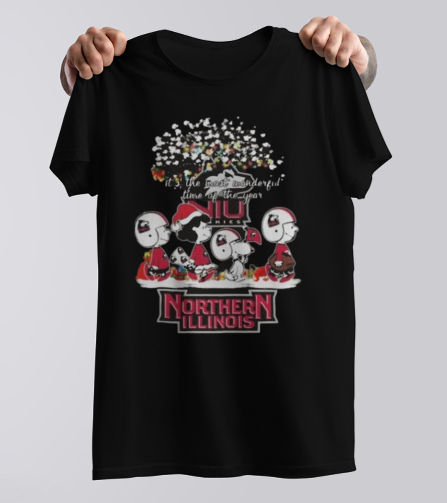 Peanuts Merry Christmas Northern Illinois Huskies Most Wonderful Time Of The Year T-Shirt