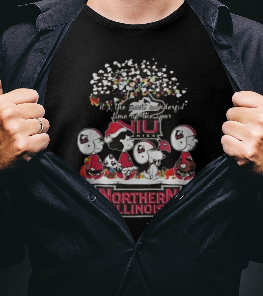 Peanuts Merry Christmas Northern Illinois Huskies Most Wonderful Time Of The Year T-Shirt