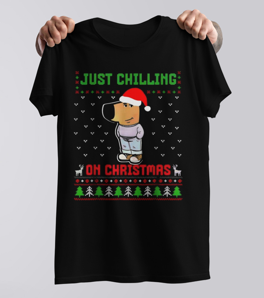 Just Chilling On Christmas Ugly Sweater Santa Hat Dog T-Shirt