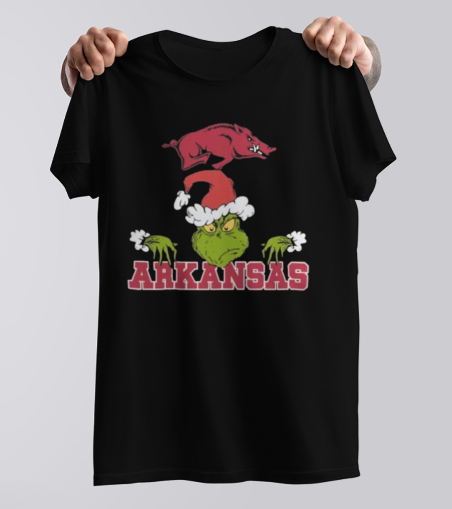 Arkansas Razorbacks Grinch Christmas NCAA Football T-Shirt