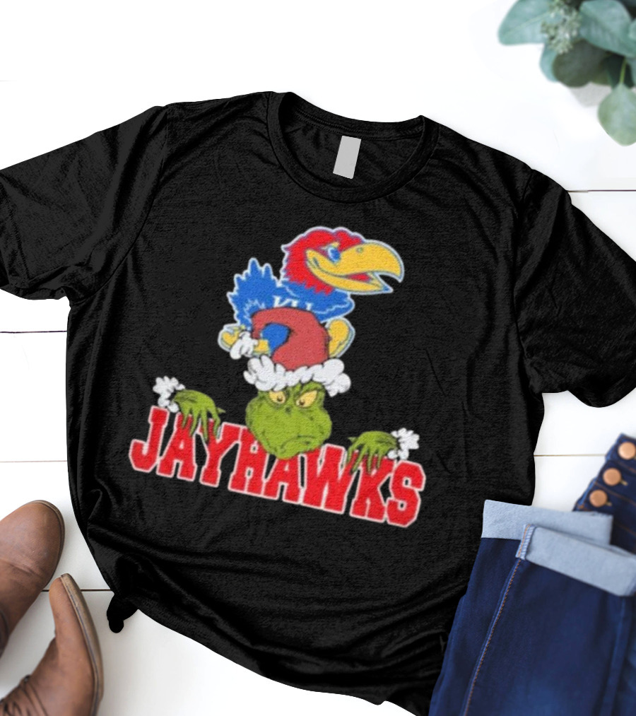 Kansas Jayhawks Grinch Christmas NCAA Football T-Shirt