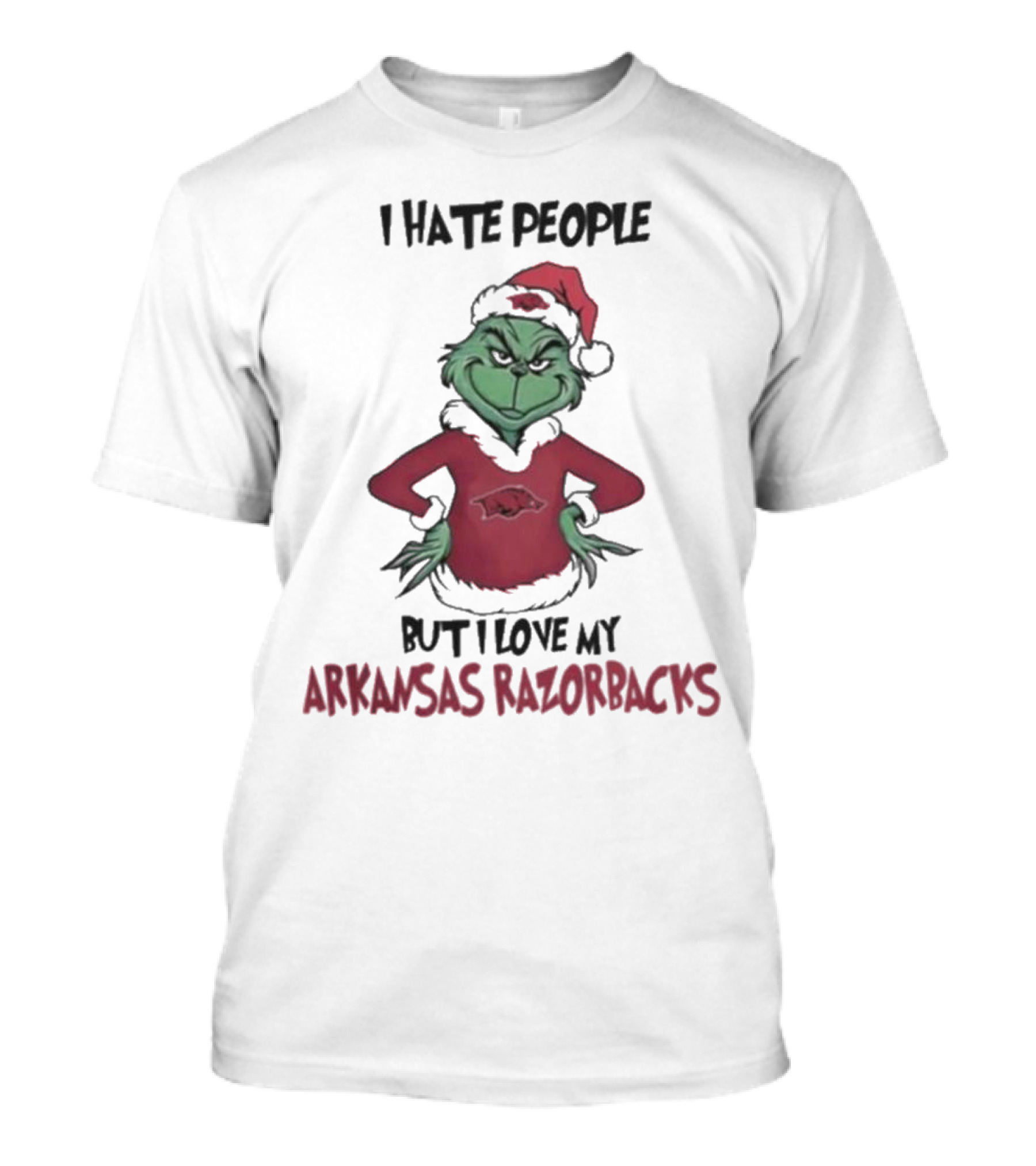 I Hate People But I Love My Arkansas Razorbacks Grinch Christmas T-Shirt