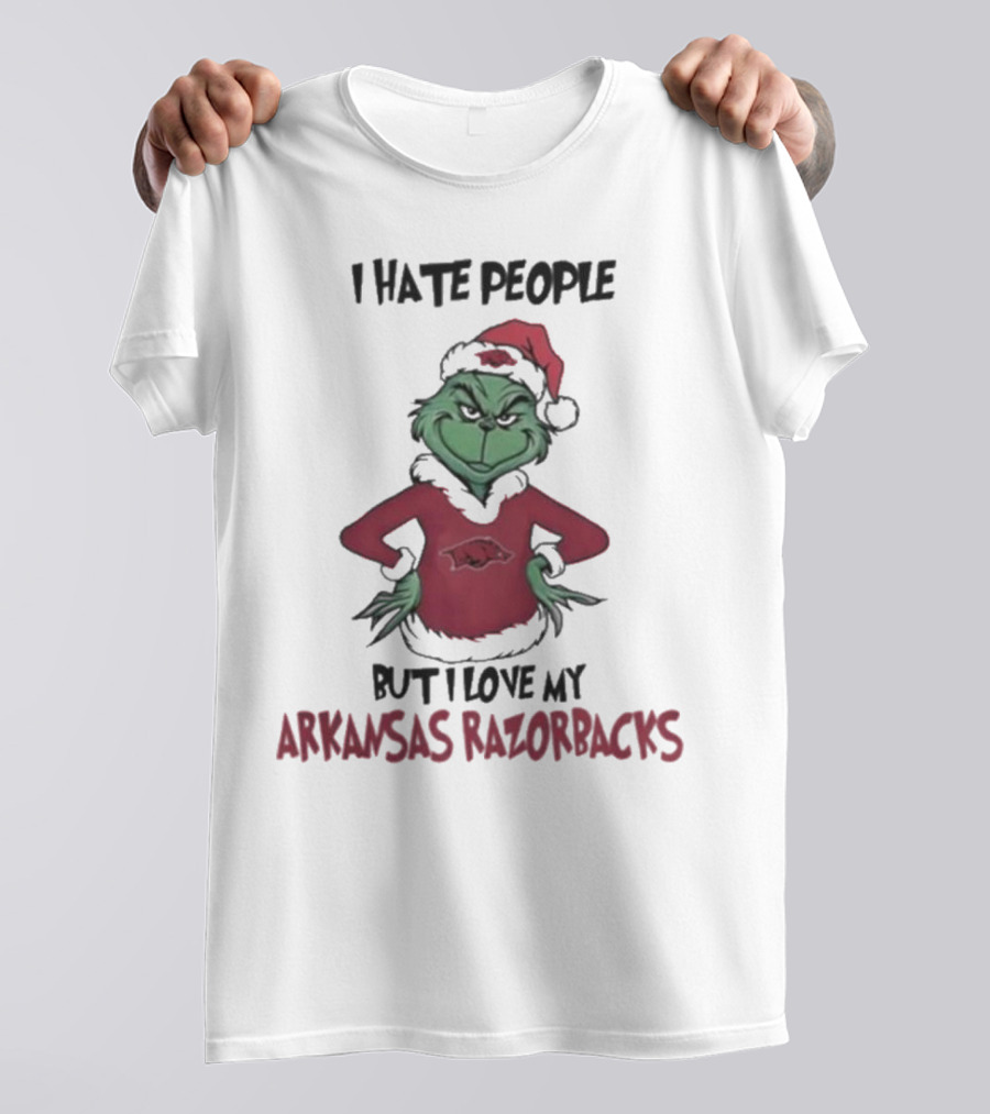 I Hate People But I Love My Arkansas Razorbacks Grinch Christmas T-Shirt