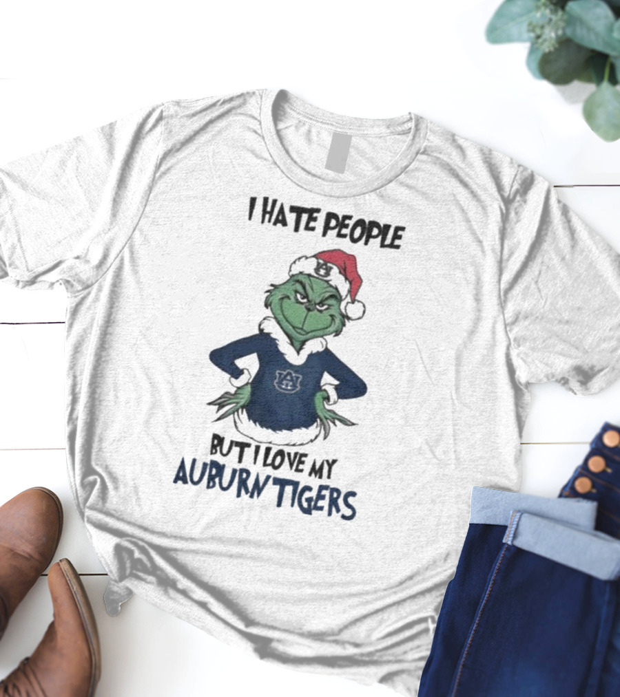 I Hate People But I Love My Auburn Tigers Grinch Christmas T-Shirt