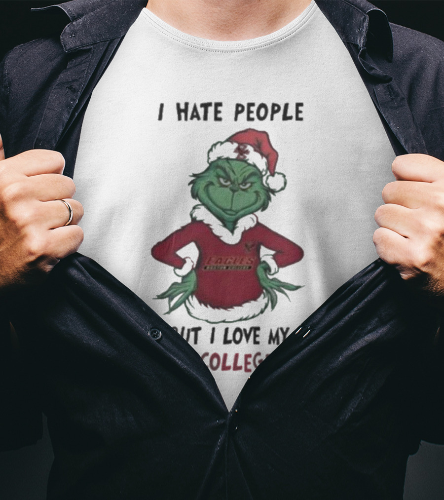 I Hate People But I Love My Boston College Eagles Grinch Christmas T-Shirt