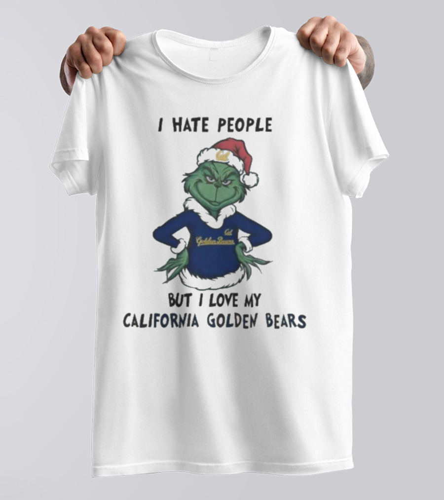I Hate People But I Love My California Golden Bears Grinch Christmas Santa Hat T-Shirt