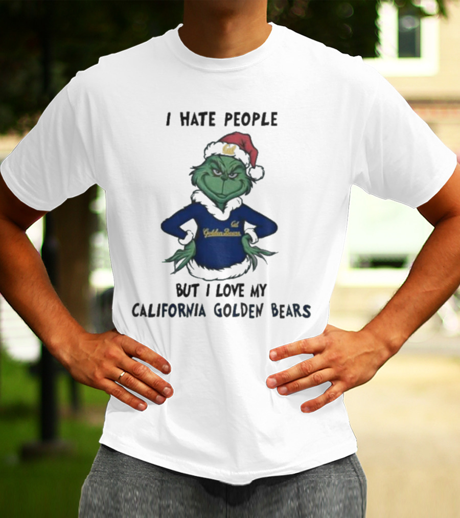 I Hate People But I Love My California Golden Bears Grinch Christmas Santa Hat T-Shirt