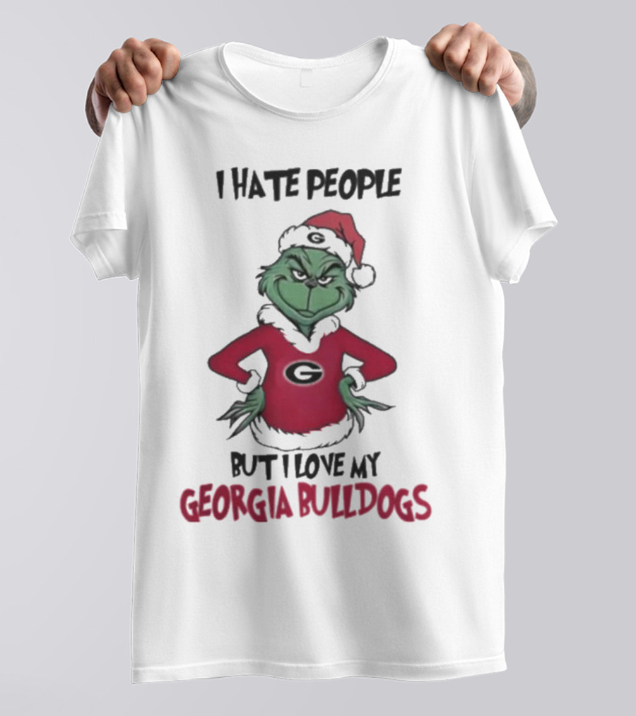 I Hate People But I Love My Georgia Bulldogs Grinch Christmas T-Shirt