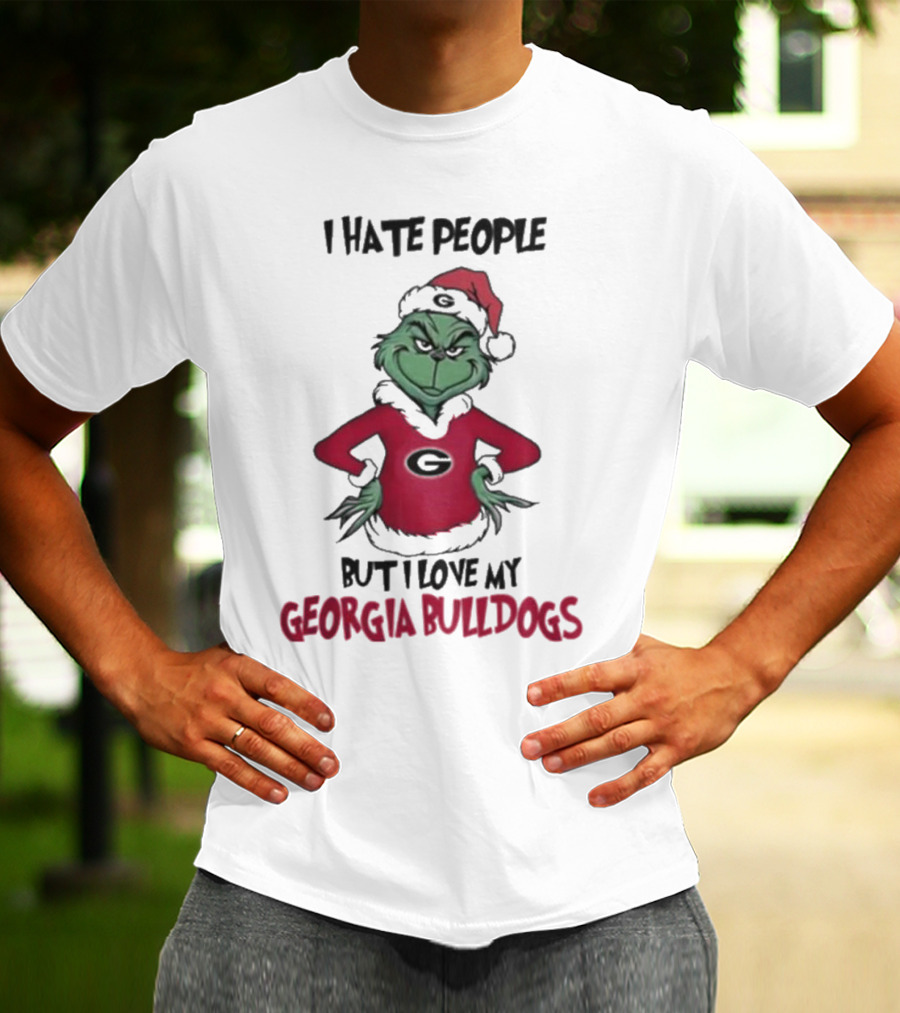 I Hate People But I Love My Georgia Bulldogs Grinch Christmas T-Shirt