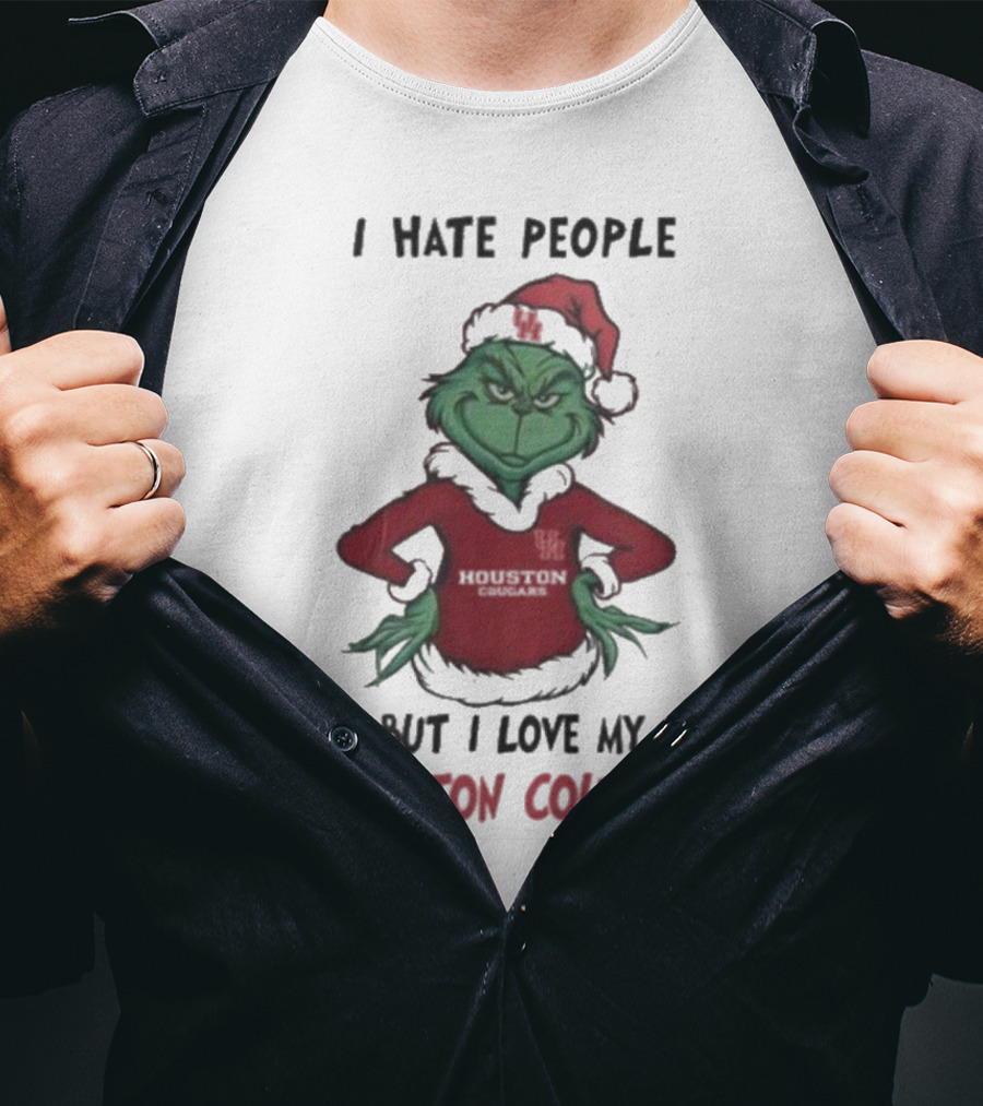 Grinch I Hate People But I Love My Houston Cougars Merry Christmas T-Shirt