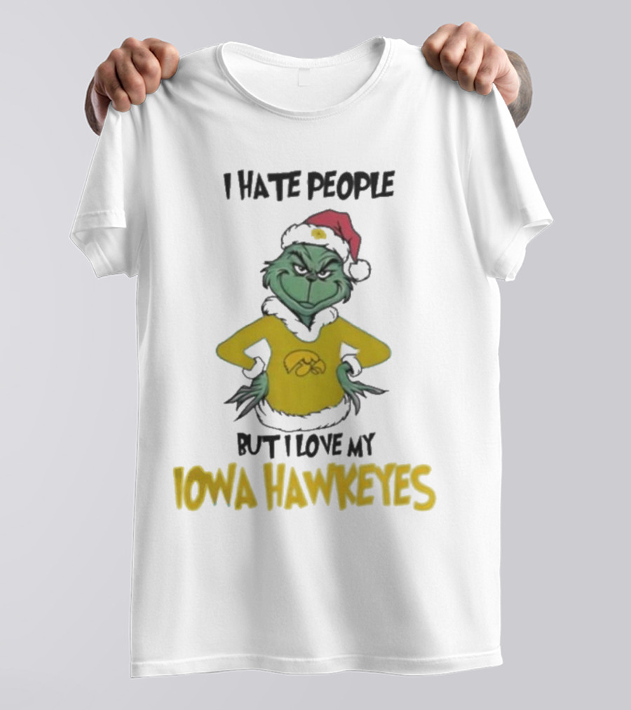 Grinch I Hate People But I Love My Iowa Hawkeyes Merry Christmas T-Shirt