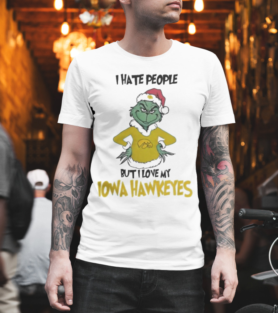 Grinch I Hate People But I Love My Iowa Hawkeyes Merry Christmas T-Shirt