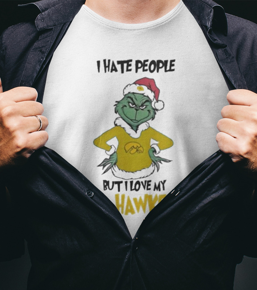 Grinch I Hate People But I Love My Iowa Hawkeyes Merry Christmas T-Shirt