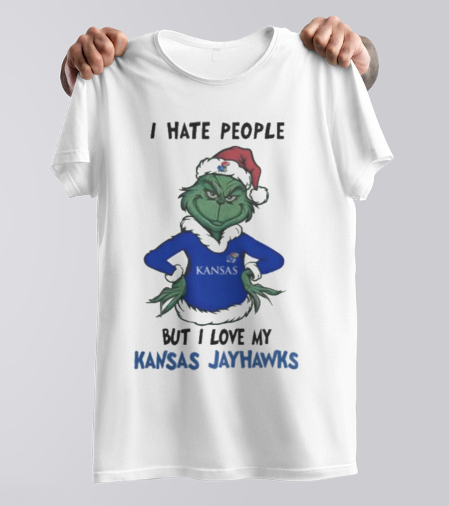 I Hate People But I Love My Kansas Jayhawks Grinch Christmas T-Shirt