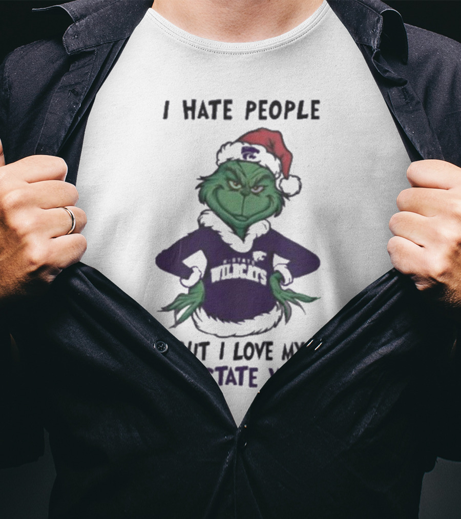 I Hate People But I Love My Kansas State Wildcats Grinch Merry Christmas T-Shirt