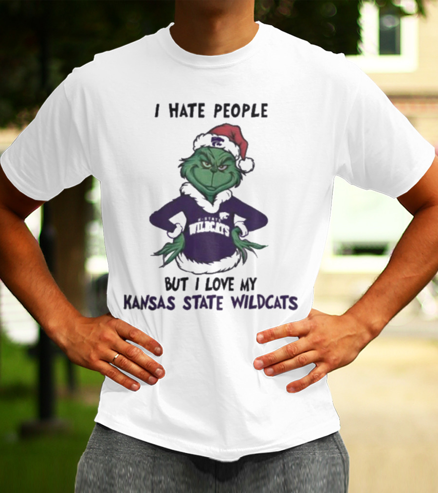 I Hate People But I Love My Kansas State Wildcats Grinch Merry Christmas T-Shirt