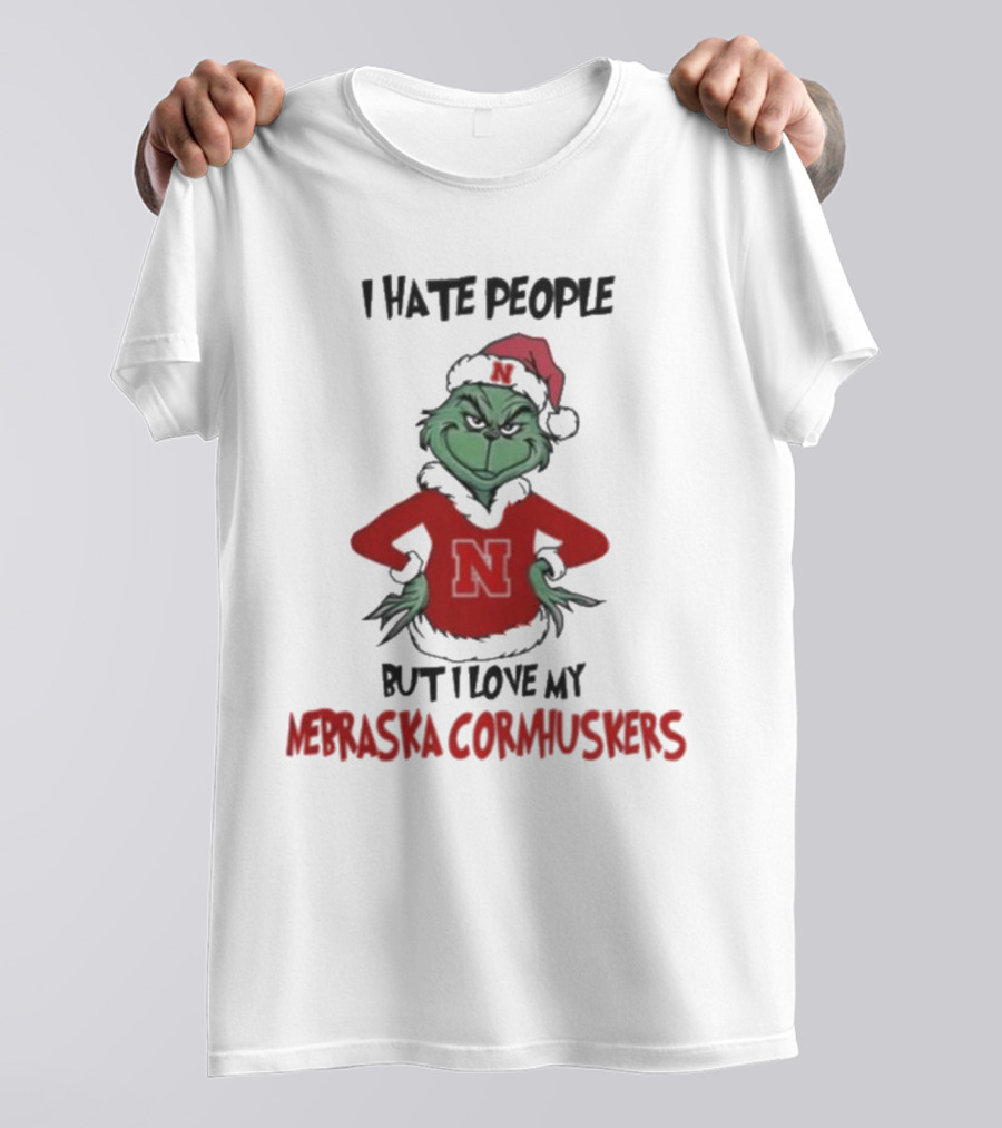 I Hate People But I Love My Nebraska Cornhuskers Grinch Christmas T-Shirt